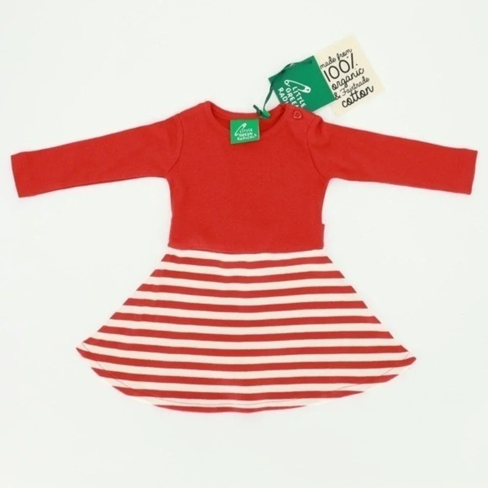 LITTLE GEEEN RADICALS Red Little Twirler Dress 9-12 Months 100%‎ Organic Cotton